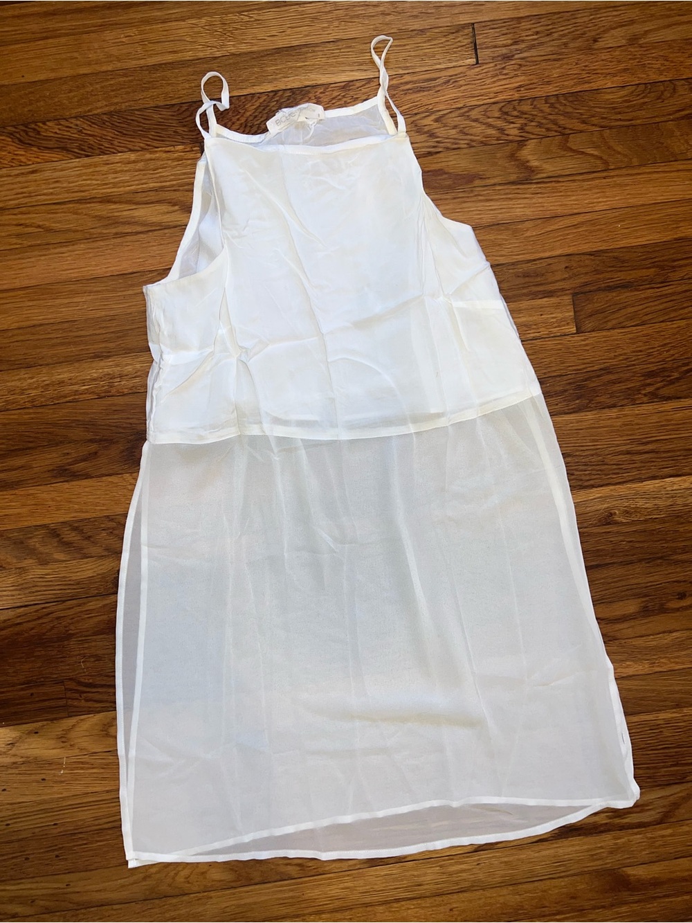 BCBGeneration White Sheer Shirt, Spaghetti strap with Linen top Size Small
